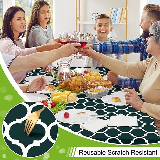 Smiry Rectangle Table Cloth, Waterproof Vinyl Tablecloth with Flannel Backing for Rectangle Tables, Wipeable Spillproof Plastic Tablecloths for Dining, Indoor and Outdoor (52"x70", Hunter Green)