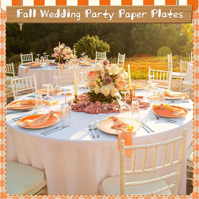 96 Pcs Beige-orange Peach Fall Paper Plates 9 Inch Gradient Scalloped Paper Disposable Dinner Dessert Plates for Birthday Wedding Bridal Party Supplies, 6 Colors