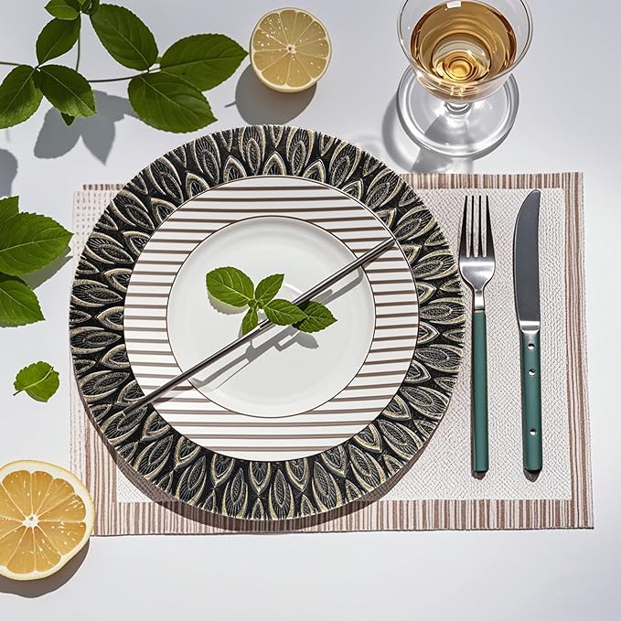 Black Charger Plates, 13 Inch Set of 6 Plastic Peacock Chargers for Dinner Plates,Table Settings, Easter, Thanksgiving, Christmas Party, Family Gathering.