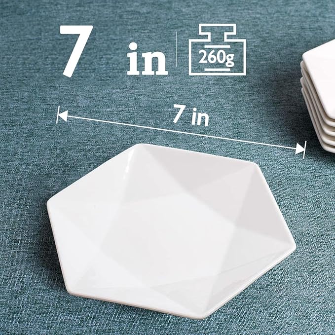 Delling Appetizer Plates Set - Porcelain 7 inch White Dessert/Serving/Salad Plates - Dinnerware Dishes Set for Snacks, Pasta, Side Dishes - Set of 6