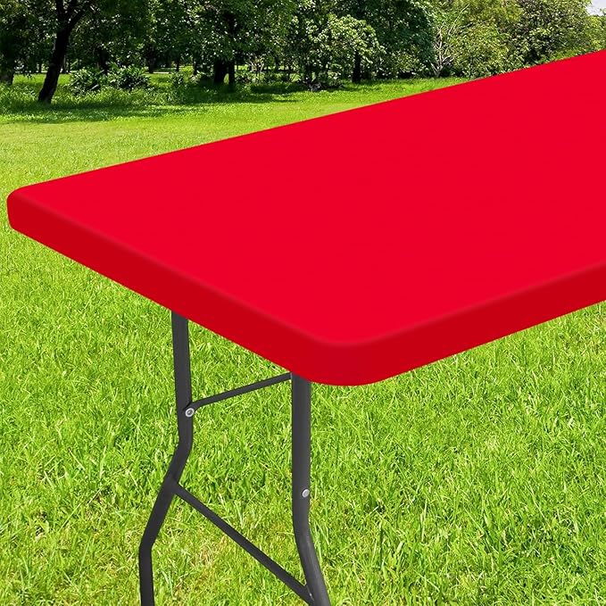 Smiry Rectangle Tablecloth, Elastic Fitted Flannel Backed Vinyl Tablecloths for 4ft Folding Tables, Waterproof Wipeable Table Covers for Indoor, Outdoor, Picnic and Camping (Red, 30"x48")