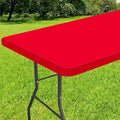 Smiry Rectangle Tablecloth, Elastic Fitted Flannel Backed Vinyl Tablecloths for 8ft Folding Tables, Waterproof Wipeable Table Covers for Indoor, Outdoor, Picnic and Camping (Red, 30"x96")