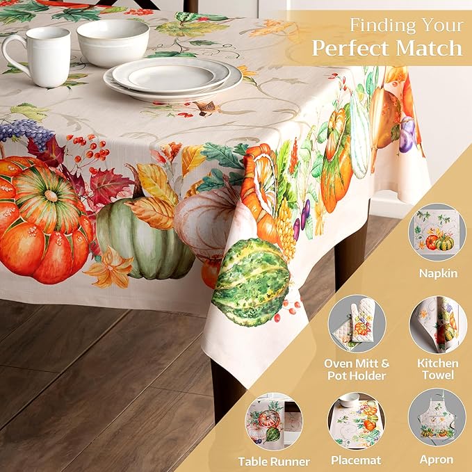 Maison d' Hermine Table Cloth Rectangle Table 100% Cotton 70 x 90 Inches Fall Tablecloth Reusable Everyday Use for Thanksgiving Christmas Decorations Dining Farmhouse Party (Lumina)