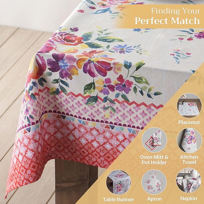 Maison d' Hermine Table Cloth Square Table 100% Cotton 54 x 54 Inches Tablecloth Reusable Decorative for Dining Room Farmhouse Home Valentines Day Decorations Spring Summer - Rose Garden