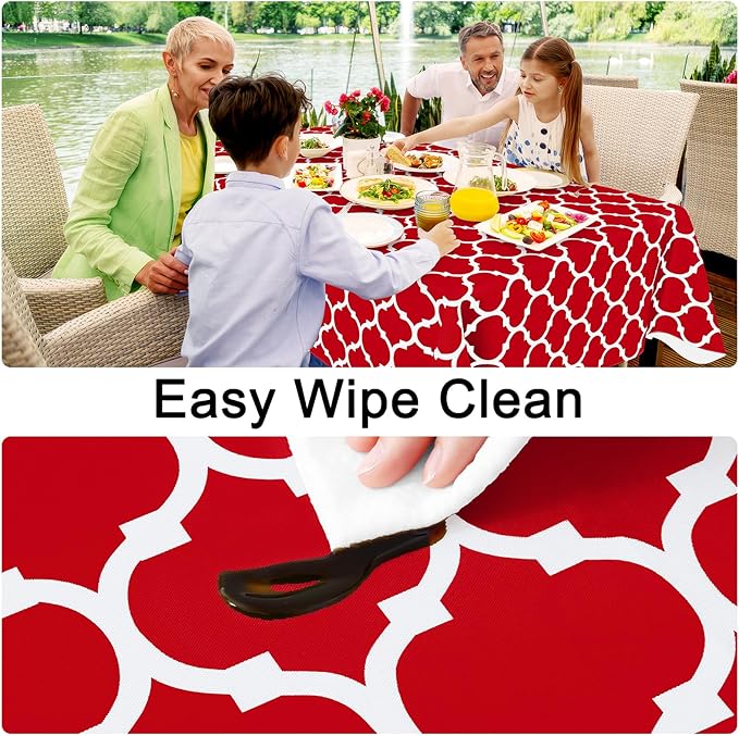 Smiry Rectangle Table Cloth, Waterproof Vinyl Tablecloth with Flannel Backing for Rectangle Tables, Wipeable Spillproof Plastic Tablecloths for Dining, Camping, Indoor and Outdoor (60"x84", Red)