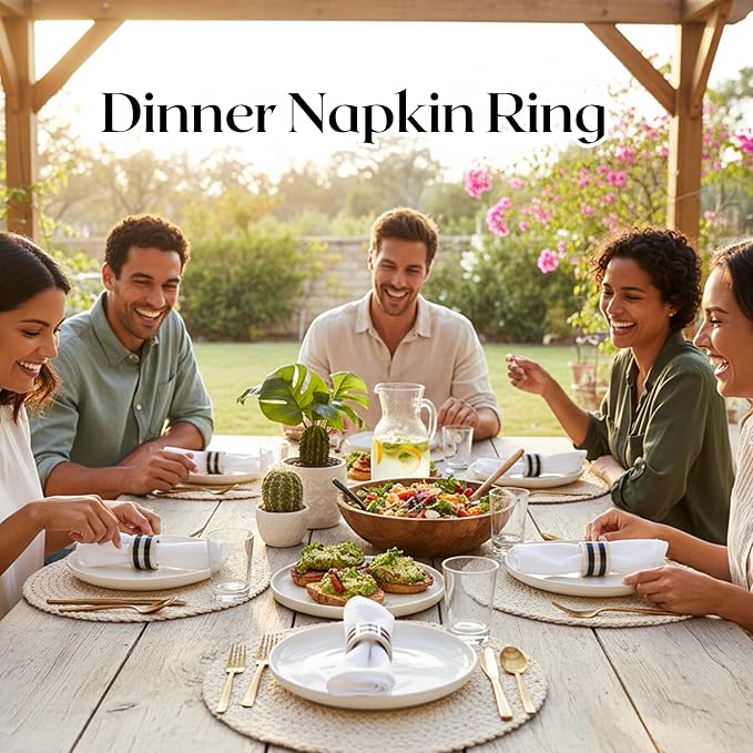 ALPHA Living HOME Napkin Rings Set of 12, Resin Round Napkin Holders for Cloth Napkins, Elegant Serviette Rings for Dinner Parties, Weddings, Holiday Décor, Modern Dining Accessories (Black White)