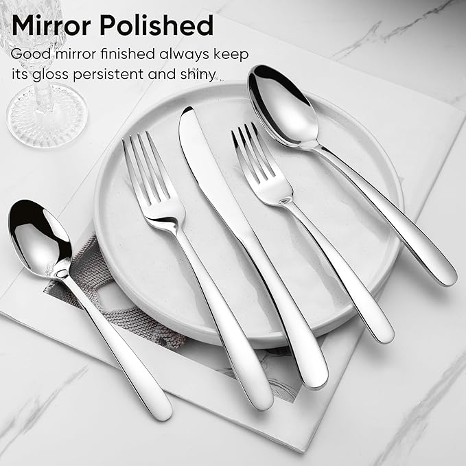 Herogo Heavy Duty Stainless Steel Silverware Set, 20-Piece Fancy Flatware Cutlery Set for 4, Modern Tableware for Home Restaurant Wedding, Heavy Eating Utensils, Mirror Polished, Dishwasher Safe