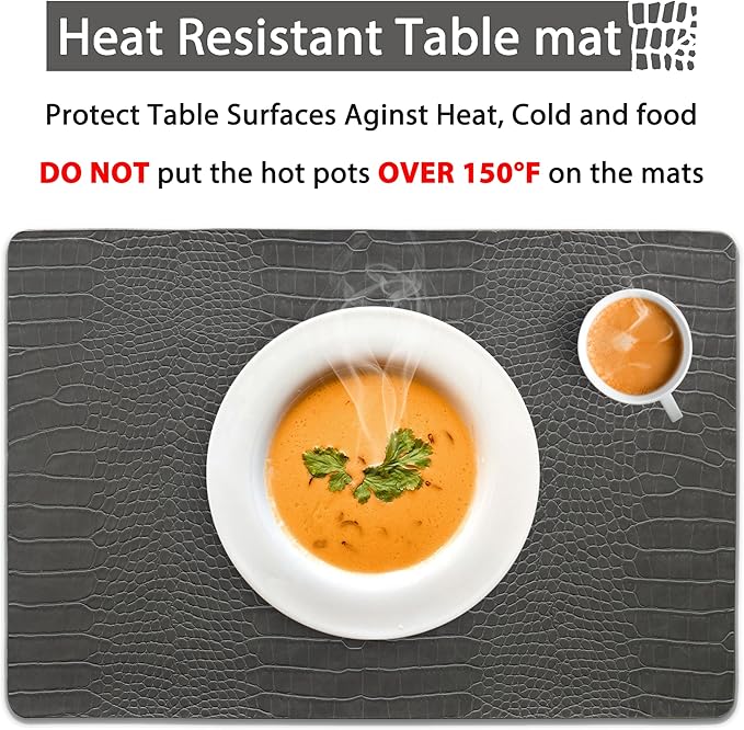 Set of 8 Faux Leather Placemats, PU Table Mats, Waterproof, Stain Resistant, Heat Resistant, Easy to Clean for Kitchen Dining Table,Conference Table