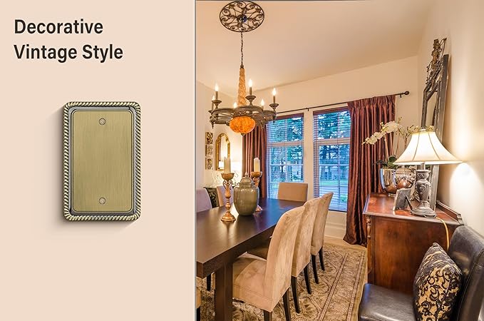 Henne Bery Rope Edge Decorative Wall Plate Switch Plate Outlet Cover (Single Blank, 2 Pack, Antique Brass)