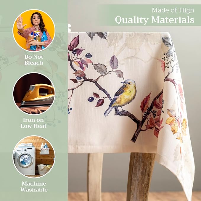 Maison d' Hermine Table Cloth Square Table 100% Cotton 60 x 60 Inches Fall Tablecloth Reusable Everyday Use for Thanksgiving Christmas Decorations Dining Farmhouse Party (Equinoxe - Beige)