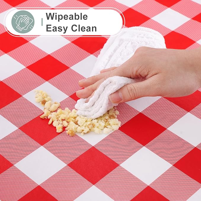 misaya Square Waterproof Vinyl Table Cloth, Buffalo Flannel Backed Tablecloth, Wipeable Plastic Table Cover for Valentine's Day, Dinner, Kitchen, Outdoor (60" x 60", Red and White)