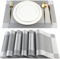 DACHUI Placemats Set of 8, Linen Look Woven Place Mats, Water Resistant, Heat Resistant, Washable, Durable Table Mats (Silver Grey)