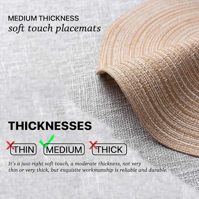 Round Placemats Set of 4 Woven Placemats Washable Braided Table Mats for Dining Table Heat Resistant Non-Slip Circle Place Mats(Beige)