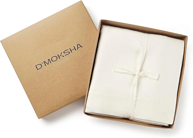 D'Moksha Homes Linen Ivory Tablecloth 60 x 90 Inch - 100% Pure Linen Rectangular Tablecloth - Machine Washable Table Cloth for Valentines, Spring, Easter