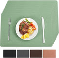 Vinyl Placemats Set of 12 Heat Resistant Easy Clean Non-Slip Place Mats for Dining Table Faux Leather Waterproof Stain Resistant Wipeable Washable PVC Table Mats(12, Green)