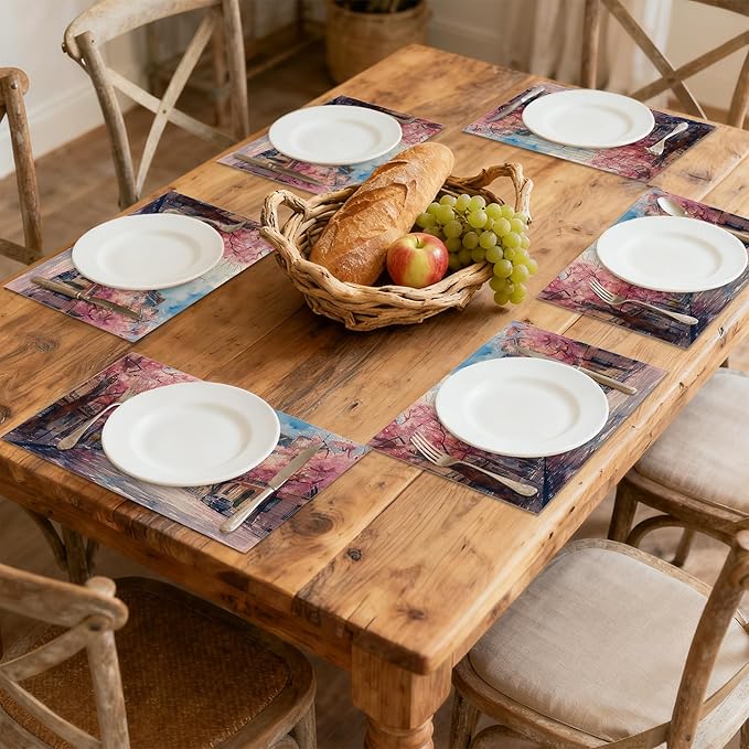 Mexican Placemats for Dining Table Set of 6,Ethnic Stripes Rainbow Place Mats for Home Party Kitchen Holiday Rustic Washable Heat Resistant Table Mats 12 x 18 Inch