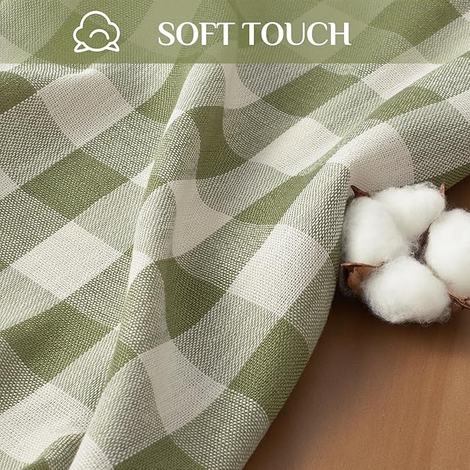 Softalker Spring Checkered Tablecloth Rectangle, Outdoor Linen Cotton Gingham Table Cloth with Tassel, Heavy Duty Wrinkle Free Buffalo Plaid Table Cover for Easter Dining Home - 55 x 70 Inch, Sage