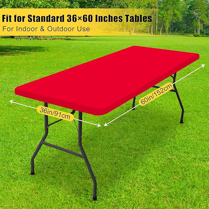 Smiry Rectangle Tablecloth, Elastic Fitted Flannel Backed Vinyl Tablecloths for 5ft Folding Tables, Waterproof Wipeable Table Covers for Indoor, Outdoor, Picnic and Camping (Red, 36"x60")