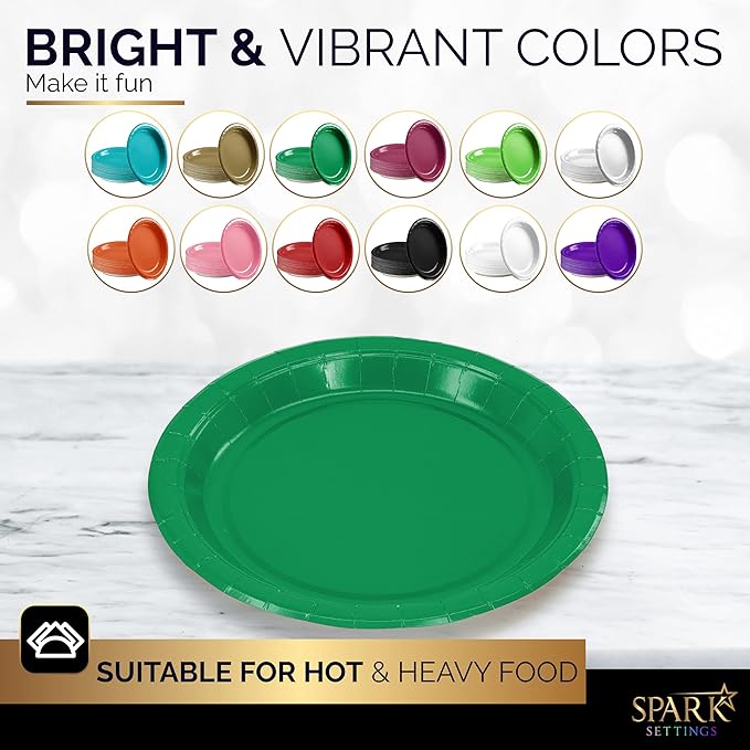 Disposable Paper Plates Green, 7 Inch Paper Dessert Plates, Strong and Sturdy Disposable Plate for Party, Dinner, Holiday, Picnic, or Travel Party Plate, Pack of 50
