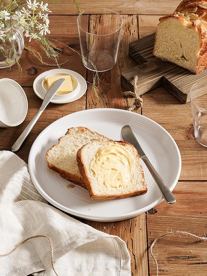 LE TAUCI Dishes Set with Mugs for 4, Stoneware Plates and Bowls Set, 10" Dinner & 8" Salad Plates, 6" Bowls, 18 oz Cups, Stackable, Microwave & Dishwasher Safe Ceramic Dinnerware, 16-Piece, White