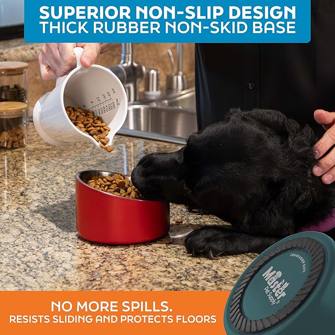 Master Pet Supply Stainless Steel Slanted Dog Cat Food Bowl - 16 oz Heavy Duty - Emerald Sea, Double Wall Insulated, Non-Slip Elevated Bowl for French Bulldogs Pugs Cats, Anti Rust Dishwasher Safe