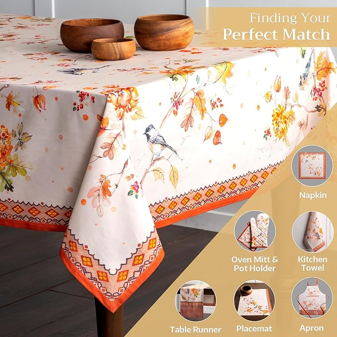 Maison d' Hermine Table Cloth Rectangle Table 100% Cotton 60 x 108 Inches Fall Tablecloth Reusable Everyday Use for Thanksgiving Christmas Decorations Dining Farmhouse Party (Kelim - Prairie)