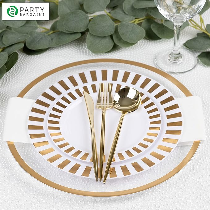 PARTY BARGAINS 13-Inch Charger Plates - 96 Pack, Clear Gold Rim, Heavy-Duty Disposable Chargers for Elegant Dining - Ideal for Weddings and Formal Events