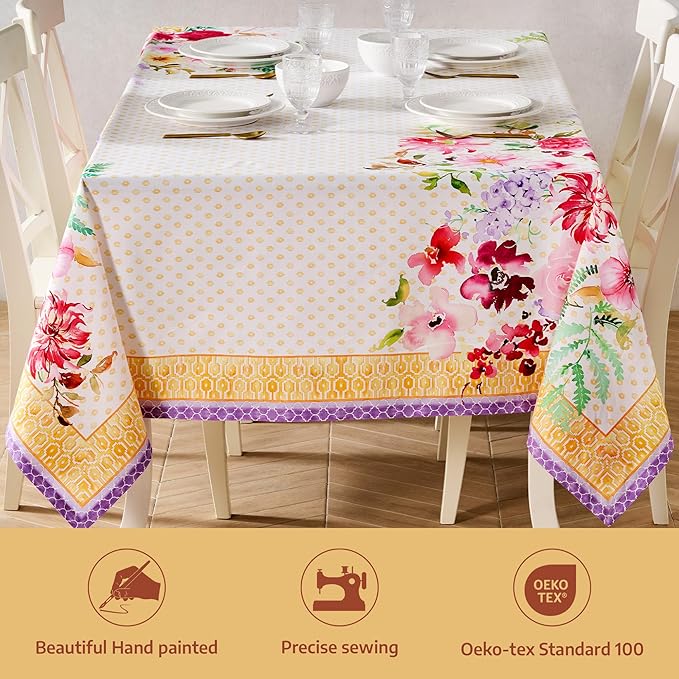 Maison d' Hermine Premium Table Cloth Rectangle Table 100% Combed Cotton 90 x 70 Inches Tablecloth Reusable Decorative for Dining Room, Farmhouse, Home, Party, Festive & Wedding - Summer Joy