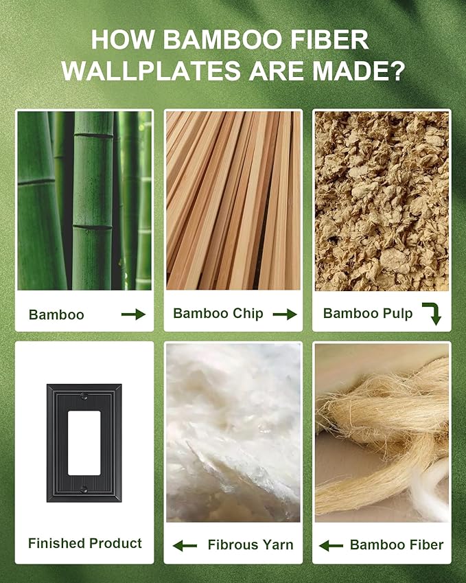 6-Pack Classic Beadboard Decorator Wall Plate Cover, Black Decorative Switch Plates and Outlet Covers, Durable Natural Bamboo Fiber Wall Plates for Electrical Outlets, Receptacle, GFCI Outlet