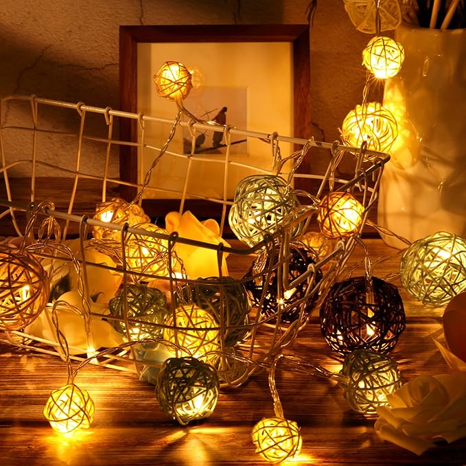 Patelai 36 Pcs Wicker Rattan Balls Decorative Balls for Vase Centerpiece Bowls Orbs Filler for Home Decor,4 Sizes(Cute Color)