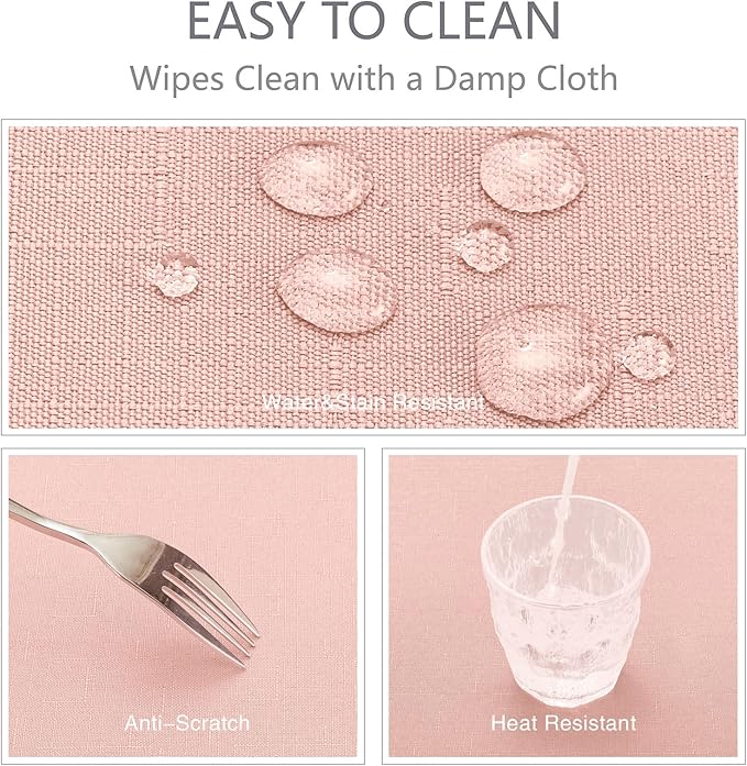 Rectangle 4 Feet Tablecloth 52x70 inch Linen Textured Table Cloth Stain and Wrinkle Resistant Washable Polyester, Decorative Table Cover Waterproof for Dining, Buffet and Camping, Pink