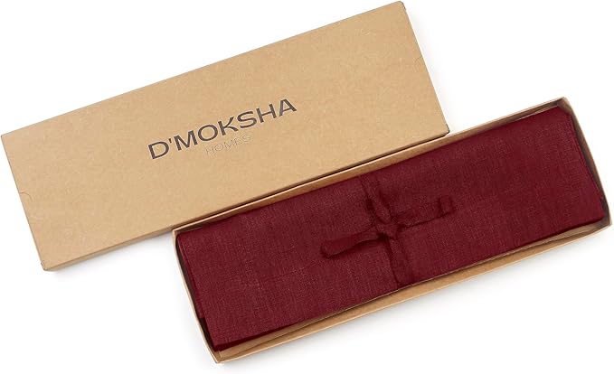 D'Moksha Homes Linen Placemats 14 x 19 Inch - Dark Red Placemats Set of 4-100% Pure Linen Table Place Mats for Valentines, Spring - Handcrafted and Machine Washable