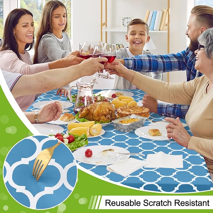 Smiry Rectangle Table Cloth, Waterproof Vinyl Tablecloth with Flannel Backing for Rectangle Tables, Wipeable Spillproof Plastic Tablecloths for Dining, Camping and Indoor (60"x120", Light Blue)