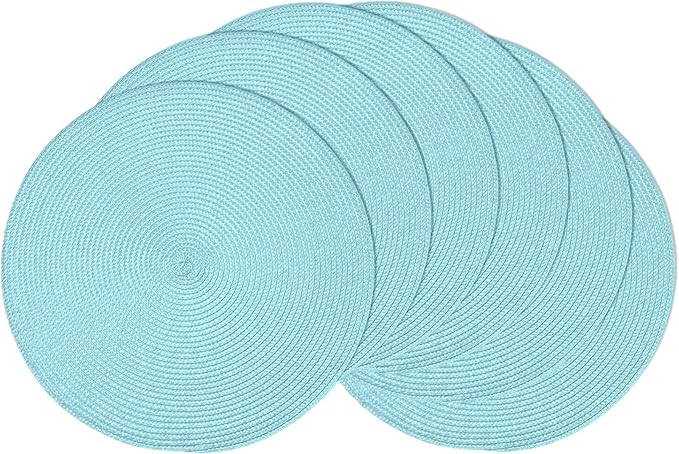 AHHFSMEI Round Braided Placemats 15 Inch Round Table Mats for Dining Tables Natural Woven Heat Resistant Place mats Set of 6 (Light Teal)
