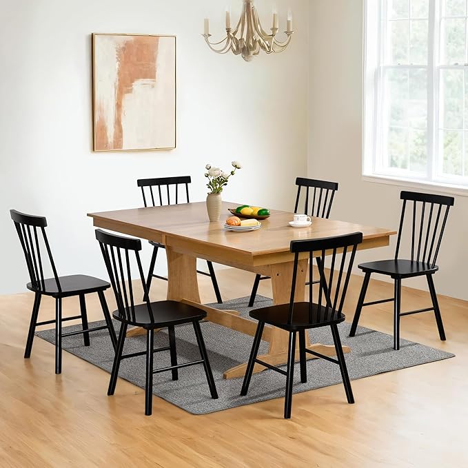 DUHOME Windsor Dining Chairs Set of 6,Farmhouse Style Spindle Back Wood Dining Room Chairs Wooden Kitchen Chair for Home Kitchen,Living Room,Bistro