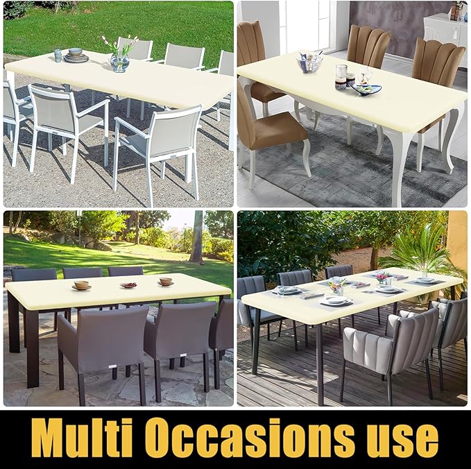 Smiry Rectangle Picnic Table Cloth, Waterproof Elastic Fitted Tablecloths for 6 Foot Tables, Washable Polyester Table Cover for Camping, Indoor and Outdoor (Beige, 30"x72")