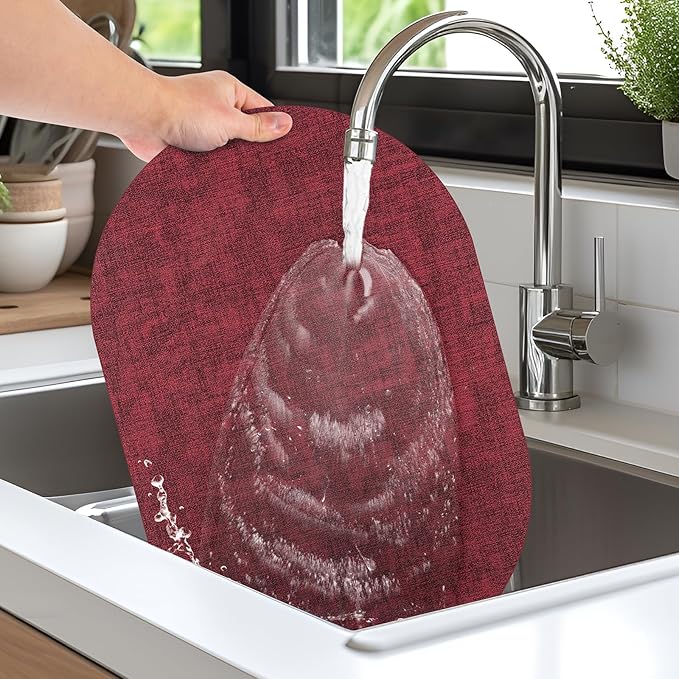 Placemats Set of 12 Washable, Heat Resistant Table Placemats Wipeable Faux Leather Oval Place Mats Non Slip, Waterproof Oval Table Mats for Indoor Outdoor, Wine Red