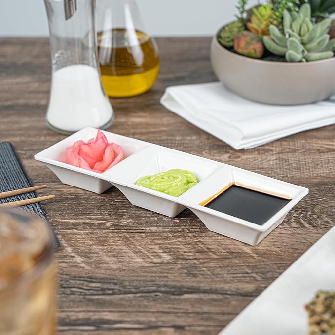 Melamine Triple Bowl, Melamine Triplet Bowl Set - Square Bowls - White - 8.8" - 10ct Box - Voga - Restaurantware