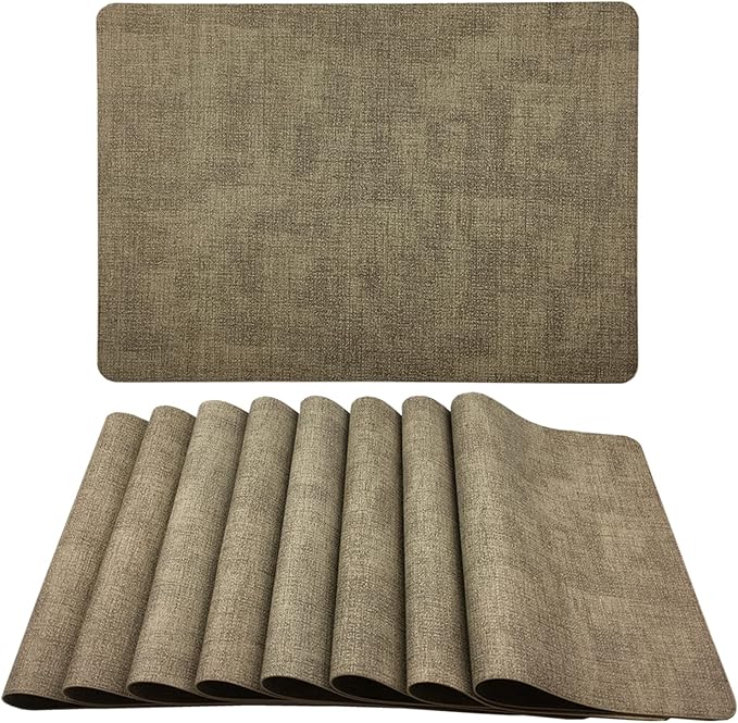 WAZAIGUR Waterproof Easy to Clean Non-Slip Heat Resistant Thick Faux Leather Placemats for Dining Table Set of 8,Light Brown