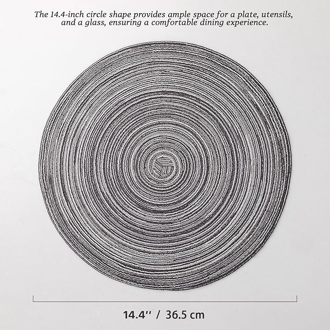 Round Placemats Set of 8 Woven Placemats Washable Braided Table Mats for Dining Table Heat Resistant Non-Slip Circle Place Mats(Mixed Gray)