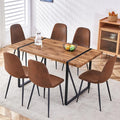 Dining Table Set for 6, Modern 55'' Dark Wood Dining Table and Fabric Dining Chairs Set of 6,Table and Chairs Set of 6,Ideal for Kitchen Dining Room