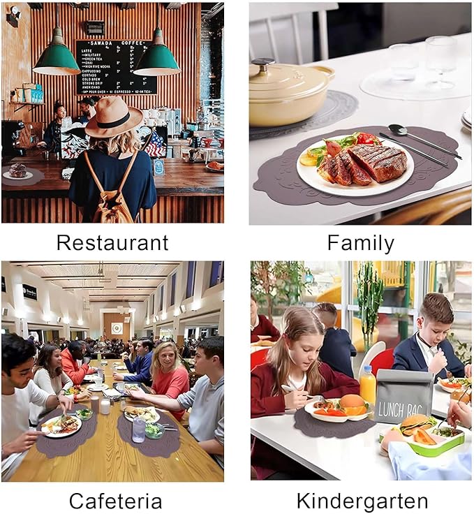 Silicone Placemats Set of 2, Oval Placemats,Heat Resistant Non-Slip Table Mat, Waterproof Silicone Placemat for Kids Large, Easy to Clean Dining Table Placemats by Siliconty(2, Cameo Brown)