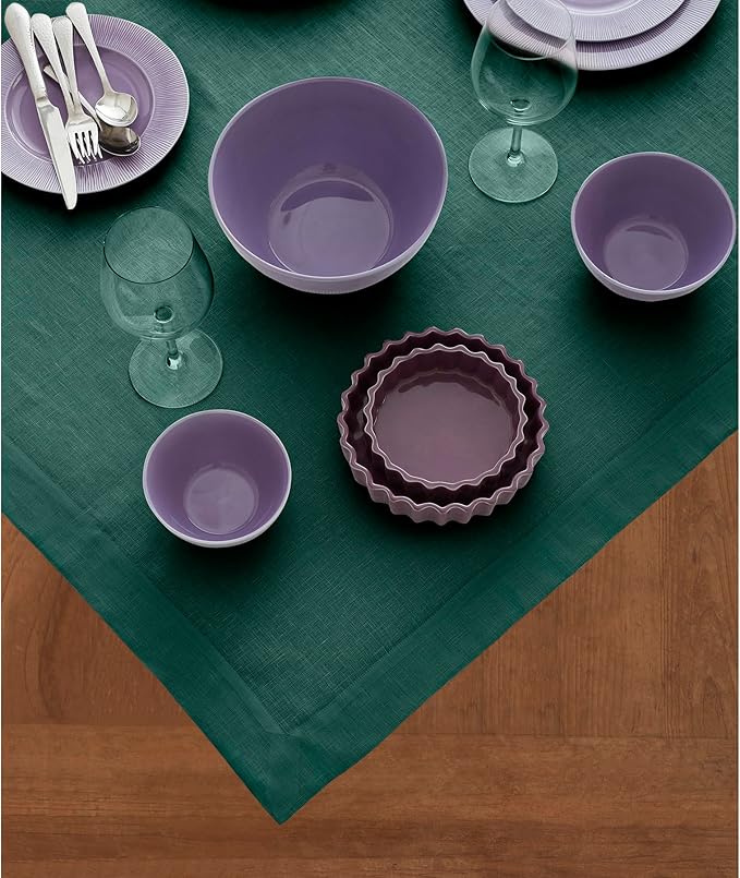 Solino Home Linen Tablecloth 52 x 52 Inch - 100% Pure Linen Rainforest Green Square Tablecloth - Fete, Machine Washable Table Throw for Winter, St Patricks Day
