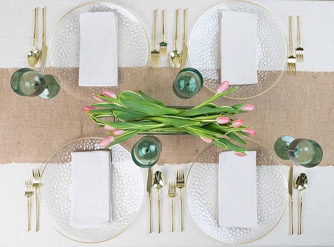 PARTY BARGAINS 13-Inch Charger Plates - 8 Pack, Hammered Clear Gold Rim, Heavy-Duty Disposable Chargers for Elegant Dining - Ideal for Weddings and Formal Events