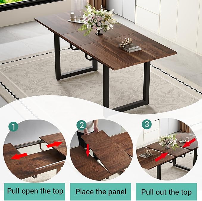 Extendable Dining Table Set for 4, 55"–71" Modern Wood Kitchen Table with 4 Upholstered Chairs, Space-Saving for Living Room Apartment, Sturdy & Comfortable, Easy Assembly