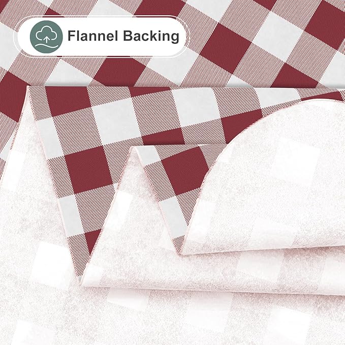 misaya Rectangle Waterproof Vinyl Table Cloth, Buffalo Flannel Backed Tablecloth, Wipeable Plastic Table Cover for Valentine's Day, Dinner, Kitchen, Outdoor (60" x 84", Burgundy and White)