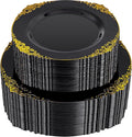 102PCS Black and Gold Plastic Plates - Black Disposable Plates - Heavyweight Disposable Plate with Gold Rim - Fancy Dinner & Dessert Plate for 51 Guests Weddings & Party