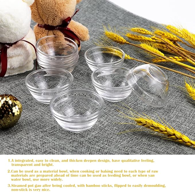 3-Inch Small Glass Bowls Set - Clear Tempered Glass Dessert and Sauce Bowls for Kitchen Prep, Desserts, Dips, Salads, and Candy
