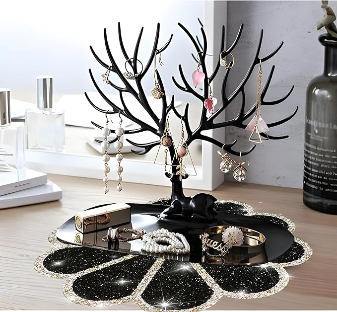 Washable Waterproof Diamond Circle Placemats for Round Tablescape Decor for Dinner and Kitchen Bling Placemats for Weddings & Special Events (Black)-4PCS