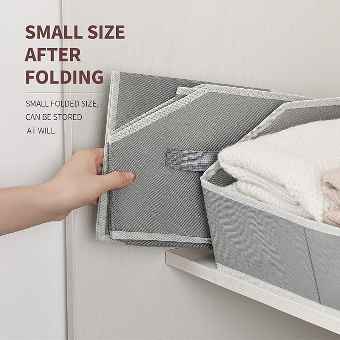 Trapezoid Storage Baskets for Shelves - Large Fabric Baskets for Organizing, Foldable Storage Bin with Handles, Cube Storage Organizer Bins for Clothes, Blankets, 4 Pack, Grey